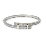 104429, 14K GOLD PLATED, CUBIC ZIRCONIA ACCENT DESIGNER INSPIRED BANGLE BRACELET