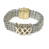 104438, 14K GOLD PLATED, TRIPLE X ACCENT DESIGNER INSPIRED MAGNETIC BRACELET