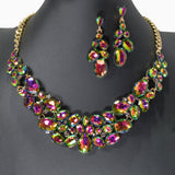 104455, MULTI SHAPE RHINESTONE EVENING NECKLACE SET