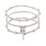 104457, CROSS CHARM MULTI LAYERED BEADED STRETCH BRACELET