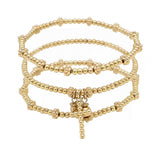 104457, CROSS CHARM MULTI LAYERED BEADED STRETCH BRACELET
