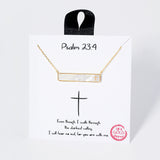 104465, GOLD DIPPED, "PSALM 23:4" MOTHER OF PEARL BAR NECKLACE