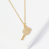 104466, GOLD DIPPED, "DINKIN' MODE ON" PICKLEBALL CUBIC ZIRCONIA DAINTY CHARM NECKLACE
