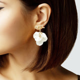 104476, FRESHWATER PEARL FLOWER PETAL DANGLE EARRING