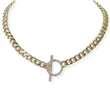 104492, 14K GOLD PLATED, ROUND PAVE CUBIC ZIRCONIA ACCENT CHAIN TOGGLE NECKLACE