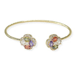 104494, 14K GOLD PLATED, CLOVER CUBIC ZIRCONIA DESIGNER INSPIRED CUFF BRACELET