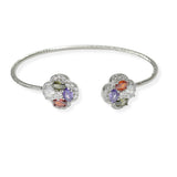 104494, 14K GOLD PLATED, CLOVER CUBIC ZIRCONIA DESIGNER INSPIRED CUFF BRACELET