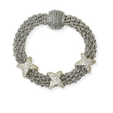 104497, 14K GOLD PLATED, TRIPLE X ACCENT PAVE CUBIC ZIRCONIA DESIGNER INSPIRED MAGNETIC BRACELET