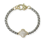 104499, 14K GOLD PLATED, CLOVER MICRO PAVE CUBIC ZIRCONIA DESIGNER INSPIRED BRACELET