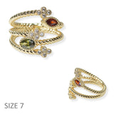 104510, MULTI 14K GOLD PLATED, CABLE CUBIC ZIRCONIA DESIGNER INSPIRED RING