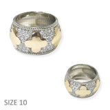 104511, TWO TONE 14K GOLD PLATED, TRIPLE CLOVER CUBIC ZIRCONIA DESIGNER INSPIRED RING