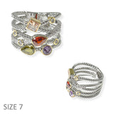 104512, TWO TONE 14K GOLD PLATED, MULTI CUBIC ZIRCONIA DESIGNER INSPIRED RING