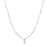 104518, DAINTY CROSS CHARM PEARL BEADED NECKLACE