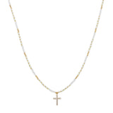 104518, DAINTY CROSS CHARM PEARL BEADED NECKLACE