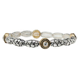 104519, ROUND RHINESTONE ACCENT VINTAGE METAL STRETCH BRACELET