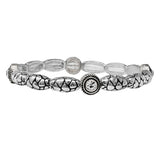 104519, ROUND RHINESTONE ACCENT VINTAGE METAL STRETCH BRACELET