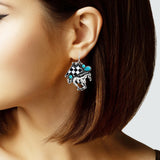 104546, WESTERN HORSE CHECKER PRINT DANGLE EARRING