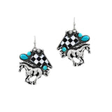 104546, WESTERN HORSE CHECKER PRINT DANGLE EARRING