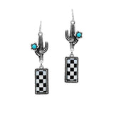 104546, western cactus & Horse with checker print dangle earring