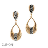 104548, FILIGREE ACCENT TEARDROP DANGLE CLIP ON EARRING
