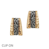104549, FILIGREE ACCENT GEOMETRIC CLIP ON EARRING