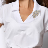 104569, LEAF RHINESTONE PIN BROOCH