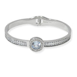 104572, ROUND CUBIC ZIRCONIA ACCENT STAINLESS STEEL OPEN BANGLE BRACELET