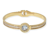 104572, ROUND CUBIC ZIRCONIA ACCENT STAINLESS STEEL OPEN BANGLE BRACELET