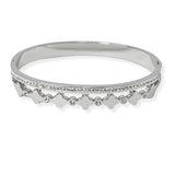 104574, CLOVER ACCENT CUBIC ZIRCONIA STAINLESS STEEL OPEN BANGLE BRACELET