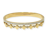 104574, CLOVER ACCENT CUBIC ZIRCONIA STAINLESS STEEL OPEN BANGLE BRACELET