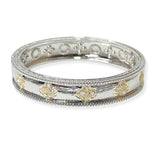 104582, CLOVER CUBIC ZIRCONIA ACCENT DESIGNER INSPIRED BANGLE BRACELET