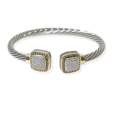 104584, GEOMETRIC MICRO PAVE CUBIC ZIRCONIA ACCENT DESIGNER INSPIRED OPEN CUFF BRACELET