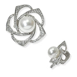 104610, PEARL FLOWER CRYSTAL RHINESTONE STRETCH RING