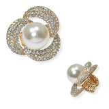 104611, FLOWER PEARL WITH CRYSTAL RHINESTONE STRETCH RING