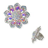 104613, FLOWER CRYSTAL RHINESTONE STRETCH RING
