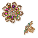 104613, FLOWER CRYSTAL RHINESTONE STRETCH RING