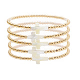 104620, SHELL CROSS MULTI LAYERED BEADED STRETCH BRACELET