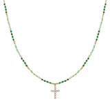 104621, DAINTY PAVE CROSS BEADED NECKLACE