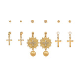 104624, 6 PAIRS CROSS DANGLE & STUD EARRING SET
