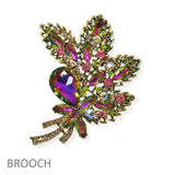 104632, FLOWER LEAF RHINESTONE PIN BROOCH