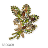 104632, FLOWER LEAF RHINESTONE PIN BROOCH