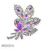 104632, FLOWER LEAF RHINESTONE PIN BROOCH