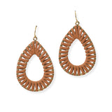 104639, TEARDROP LEATHER WRAPPED ACCENT DANGLE EARRING