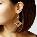 104644, CLOVER WOOD TRIM ACCENT DANGLE EARRING