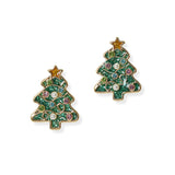 104647, CHRISTMAS TREE ENAMEL PEARL WITH RHINESTONE STUD EARRING