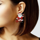104666, CHRISTMAS GLITTER SANTA CLAUS ENAMEL EARRING