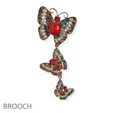 104675, TRIPLE BUTTERFLY RHINESTONE DROP PIN BROOCH