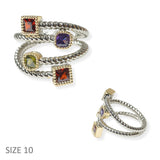 104682, MULTI GEOMETRIC CUBIC ZIRCONIA CABLE COIL DESIGNER INSPIRED RING