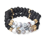 104684, STONE WITH WOOD BEADED MULTI LAYERED STRETCH BRACELET