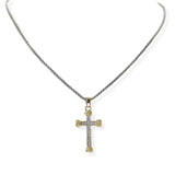 104687, 14K GOLD PLATED, CROSS CUBIC ZIRCONIA CHARM DESIGNER INSPIRED PENDANT NECKLACE